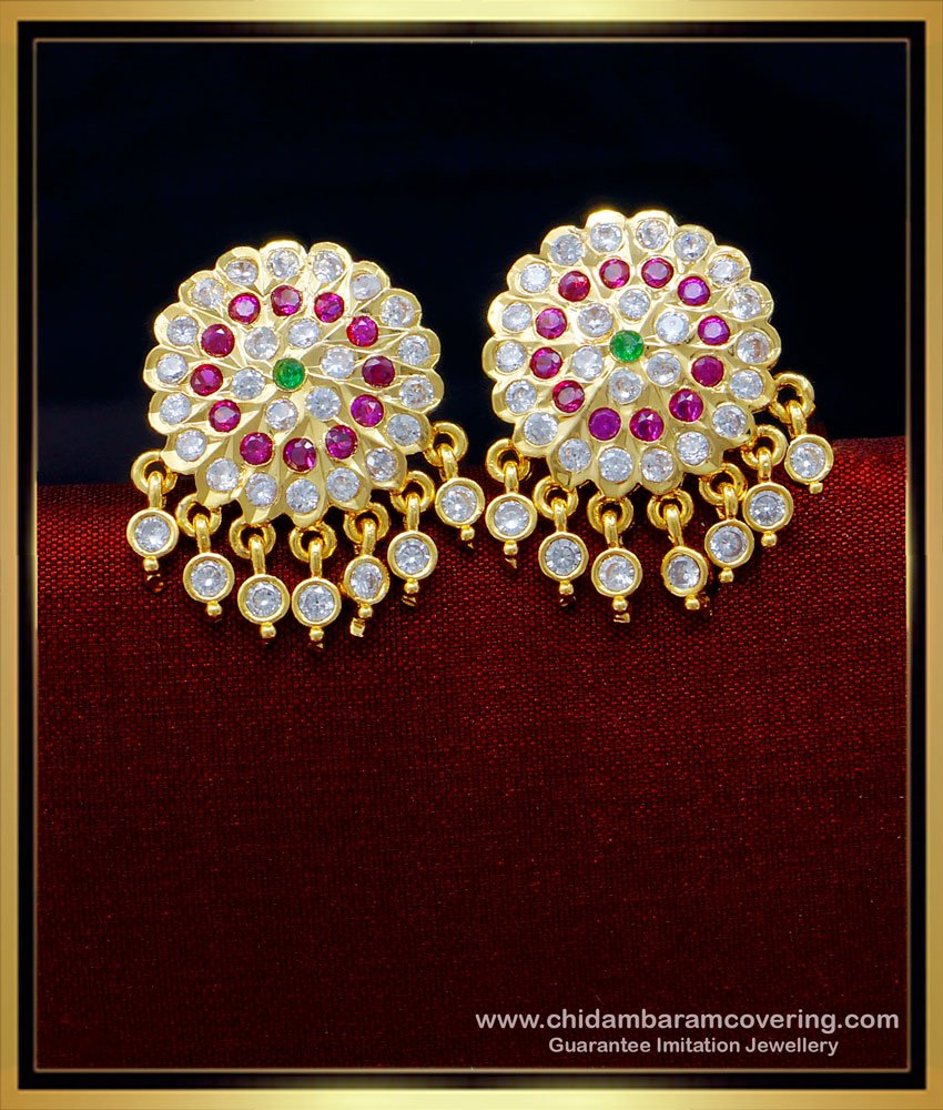 stone earring, gold stone earring, impon jewellery, five metal jewellery, 