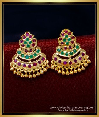 ERG1392 - Traditional Panchaloha Ruby Emerald Stone Earrings Impon Kal Thodu Design Online