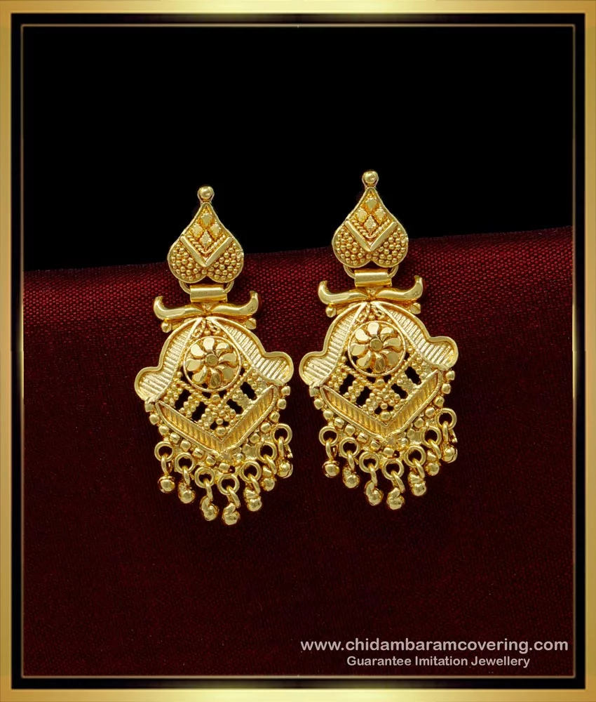 Traditional diamond top big size with emerald stone | Simple gold earrings,  Big stud earrings, Gold bridal earrings