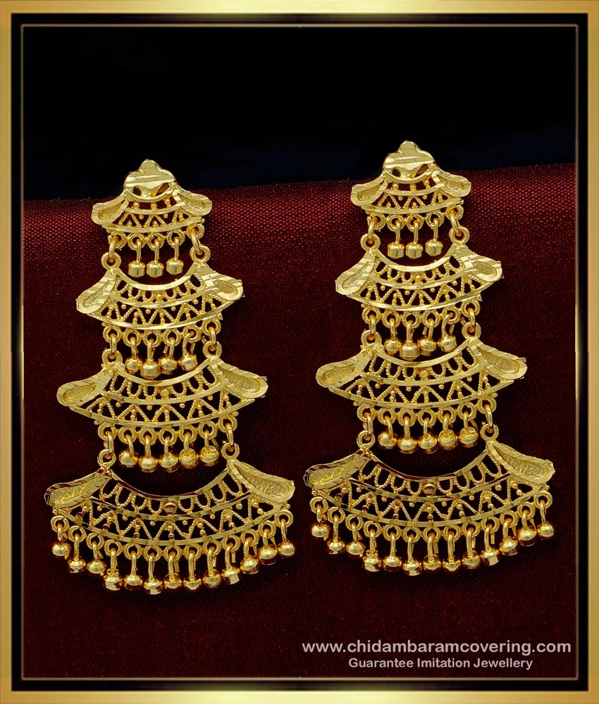 Buy Bridal Wear Long Dangler 3 Layer Earrings Gold Design for Wedding