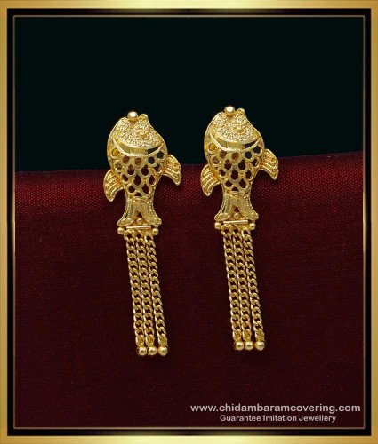 ERG1431 - 1 Gram Gold Earrings Fish Design Light Weight Daily Use Earrings for Girls
