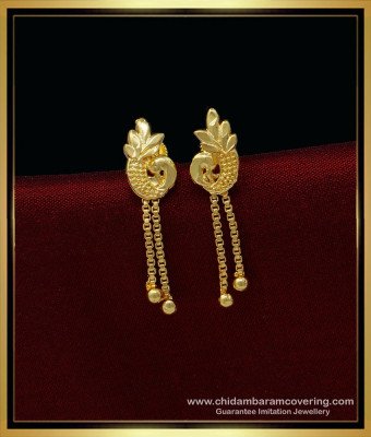 ERG1432 - Trendy Peacock Earrings Light Weight Simple Gold Earrings Design for Daily Use