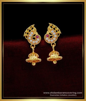ERG1441 - Latest Peacock Design White Stone Earrings with Small Jimiki Earrings 