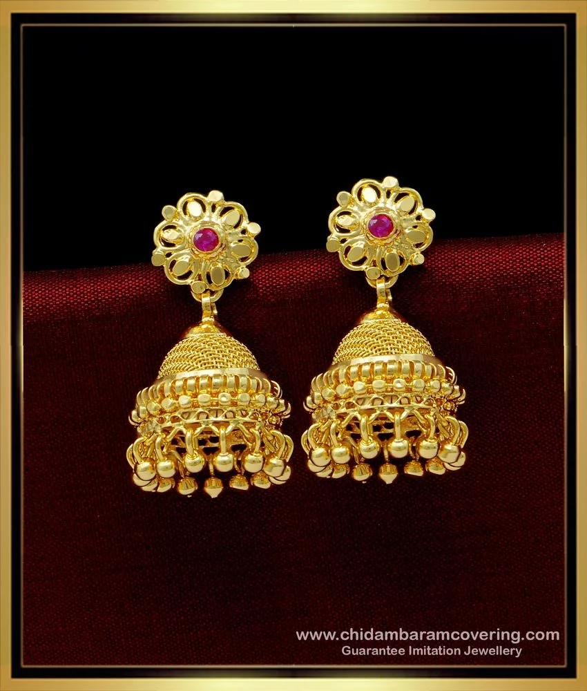 Buy Traditional Gold Jhumkas Design Single Ruby Stone Bridal ...