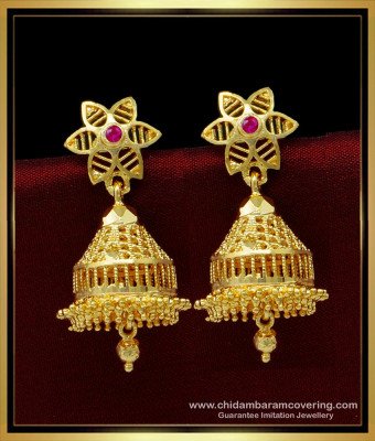 ERG1452 - South Indian Jewellery 1 Gram Gold Bridal Wear Traditional Big Jhumkas Online