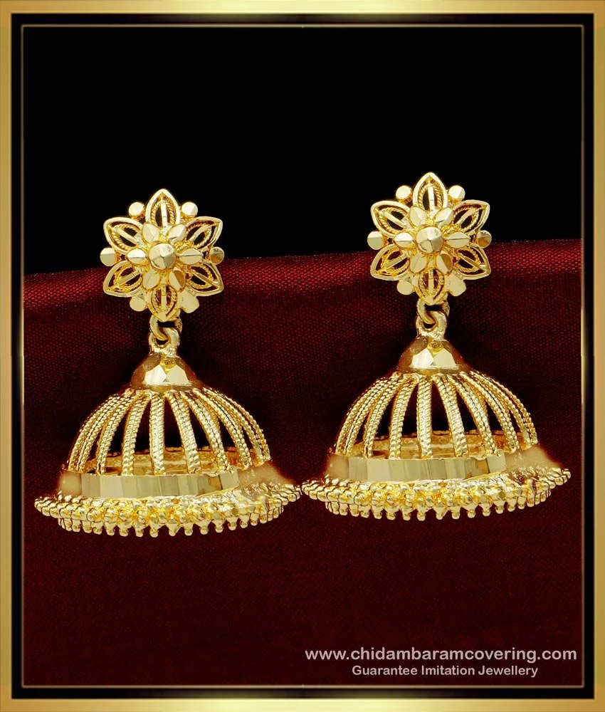 Trendy Big Gold Plated Umbrella Jimiki Earrings For Bridal Wear ER2589
