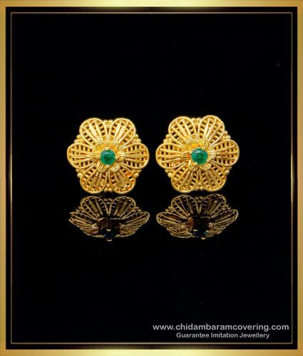 ERG1465 - Attractive Emerald Stone Flower Design Stud Earrings for Female 