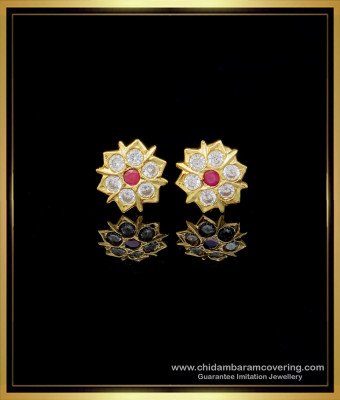 ERG1472 - Panchaloha Earrings Real Gold Design White and Ruby Impon Stone Earrings 