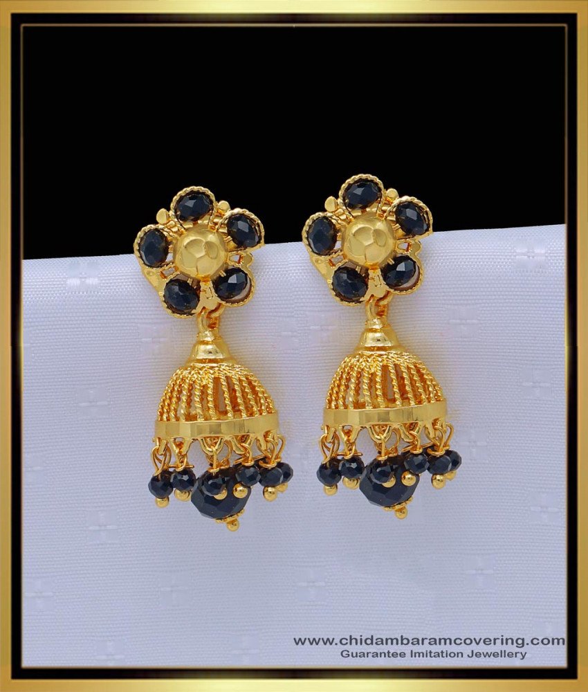 jhumkas with beads online, jhumkas with pearl online, jhumkas jewellery online, traditional jhumkas online, jhumka earrings, black crystal jhumkas,