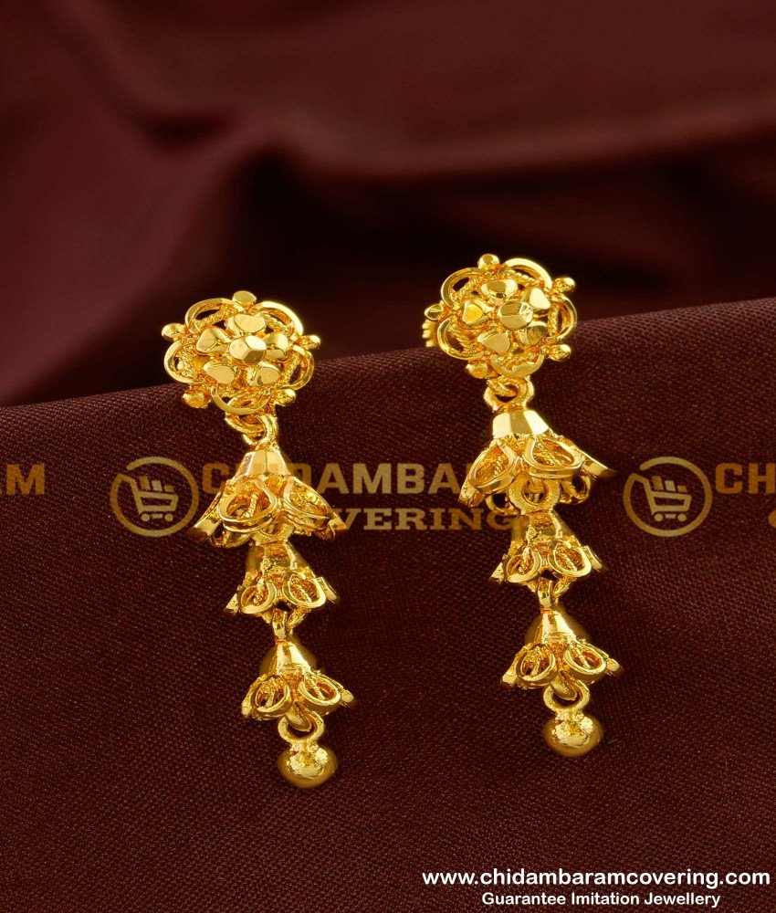 ERG148 - Three Layer Jhumkas Earrings Gold Style Design Online
