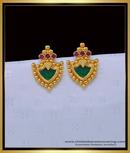 Erg1480 - Traditional Green Palakka Earrings Gold Plated Palakka Ear Stud for Women