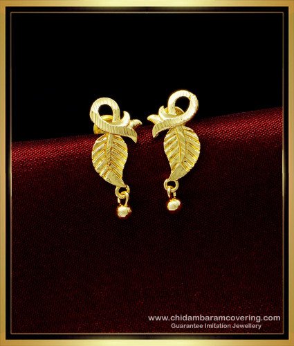 ERG1494 - Elegant Leaf Design Earrings Daily Use Gold Plated Ear Studs Online