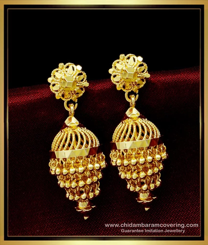 Buy South Indian Bridal Wear Gold Pattern 3 Layer Jhumka Earrings ...