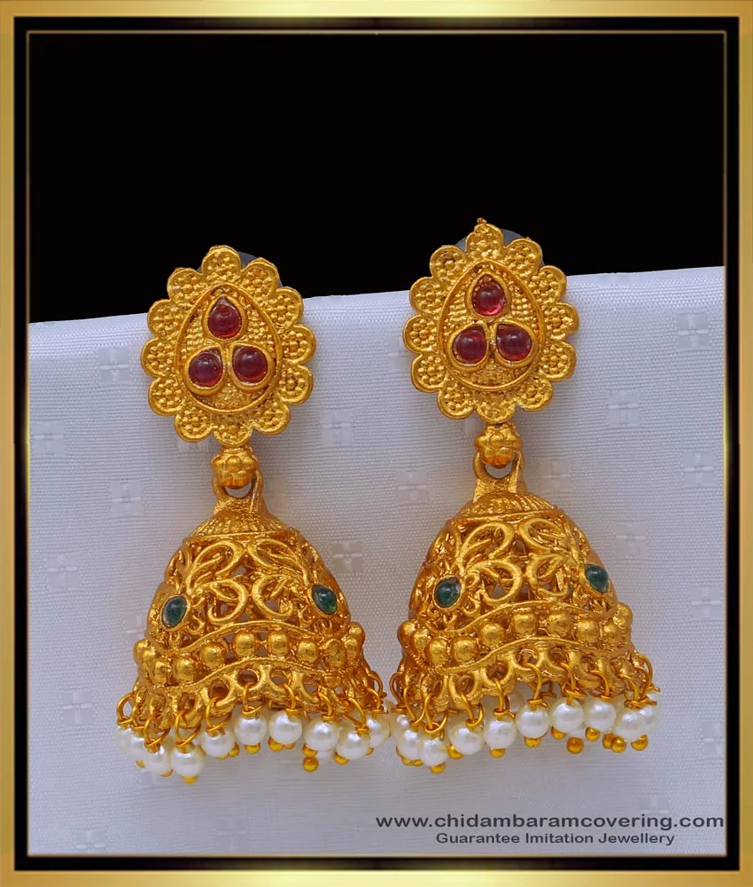 Indian Gold Plated Bollywood Style Pearl Jhumka Earrings Temple Jewelry Set  | eBay