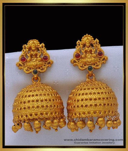 ERG1506 - Latest Bridal Wear Kemp Stone Temple Earring Buy Online 