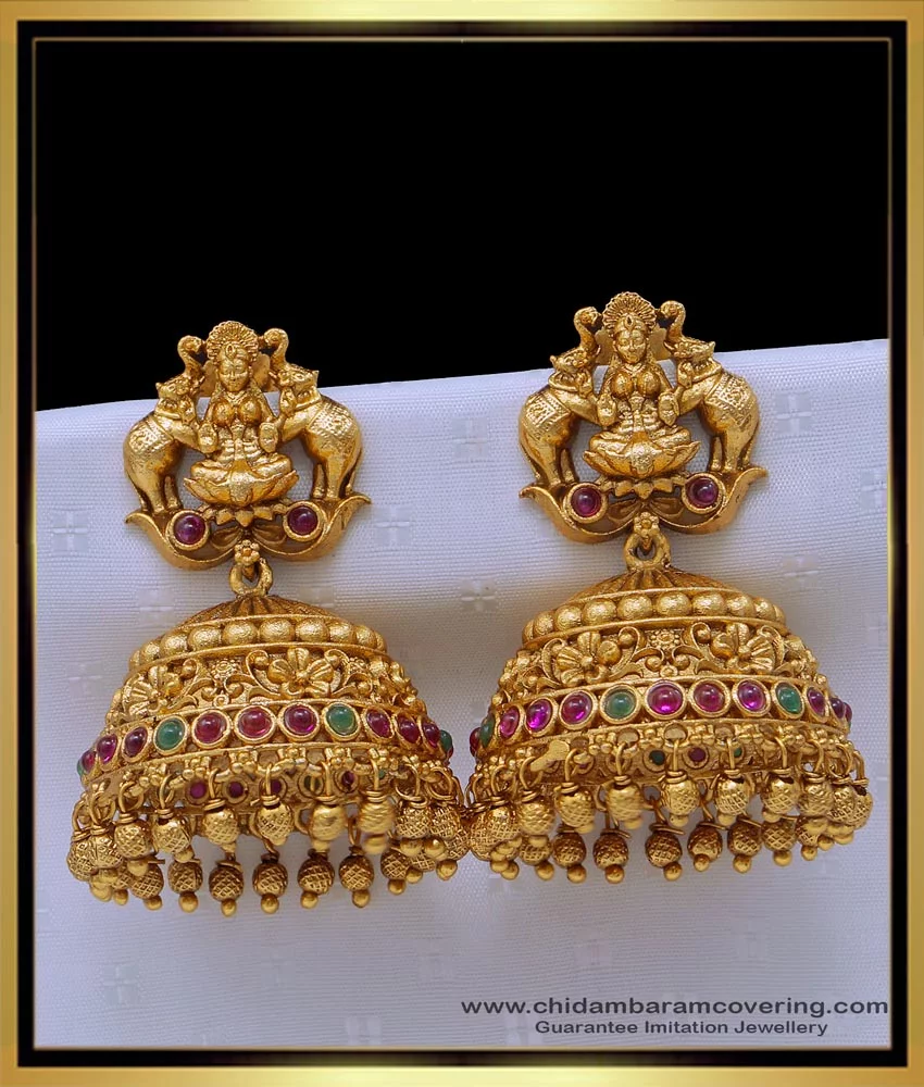 Buy Antique Gold Modern Jhumka Earrings Online from Vaibhav Jewellers