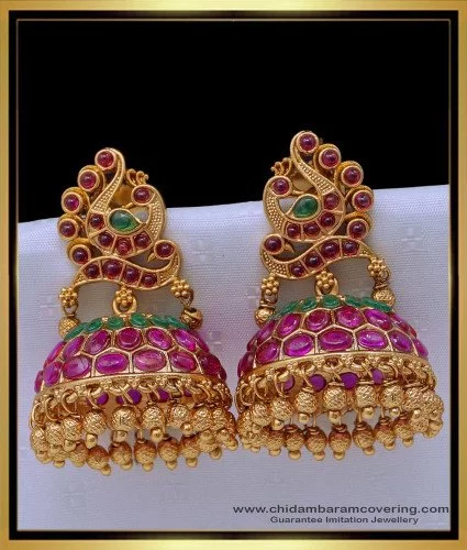 Buy Traditional Indian Temple Jewellery Antique Gold Finish Jhumkas Earrings  Online
