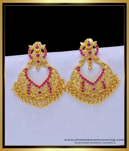 ERG1518 - Real Gold Look Forming Gold Ruby Stone Earrings Indian Imitation Jewelry Online