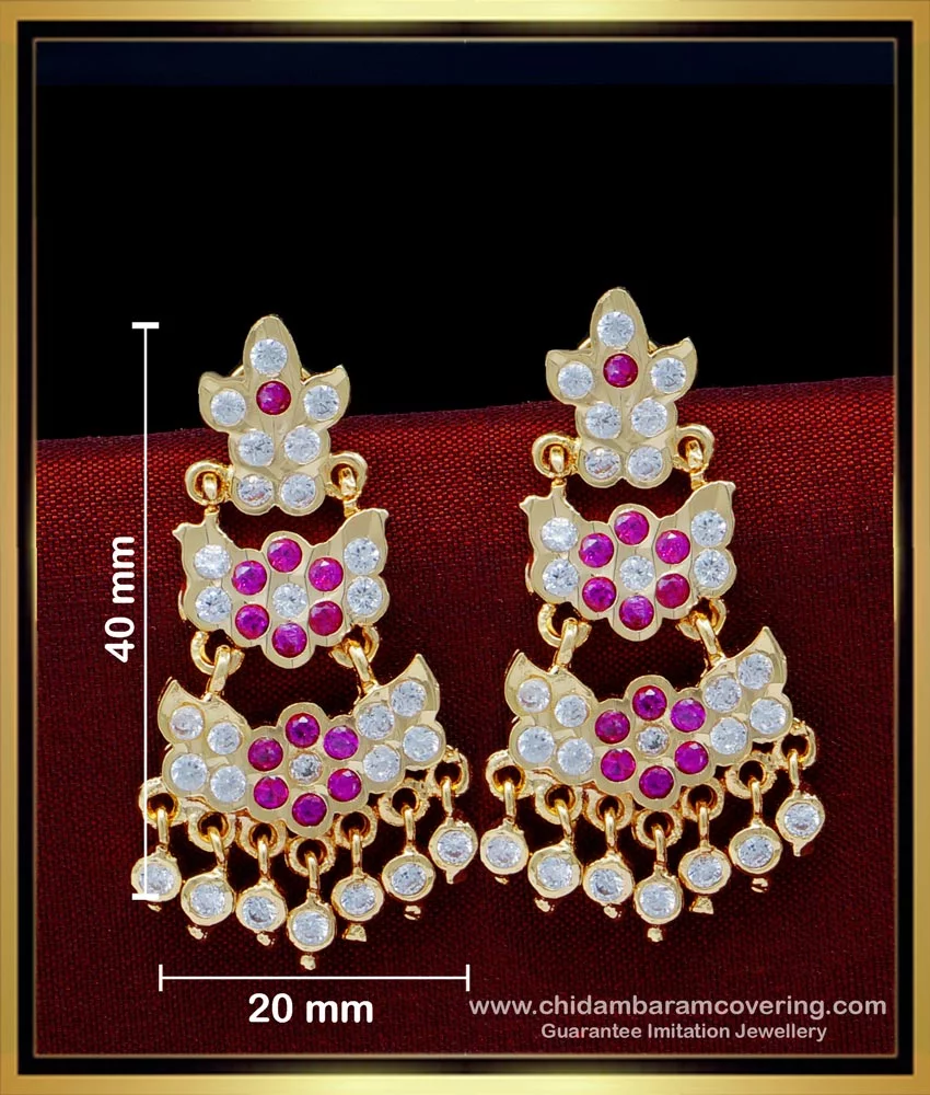 Buy Traditional Gold Pattern Ruby and White Stone Double Layer Impon Earring  Designs