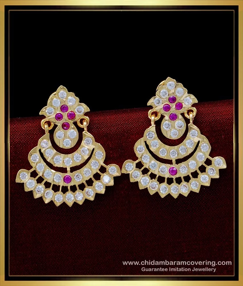 Trendy CZ Zircon Hanging earrings studded with White synthetic stones, with  gold Polish. | Indian jewellery design earrings, Pink jewelry, Pearl  earrings wedding