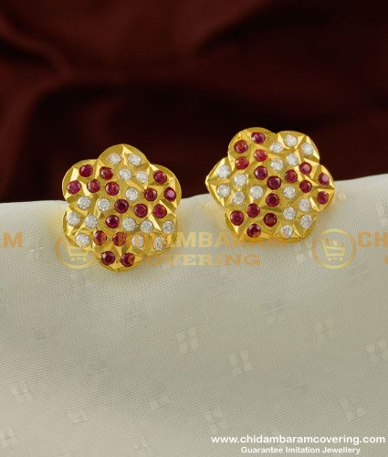 ERG224 - Panchaloha Traditional Flower Design Full Stone Studs for Women