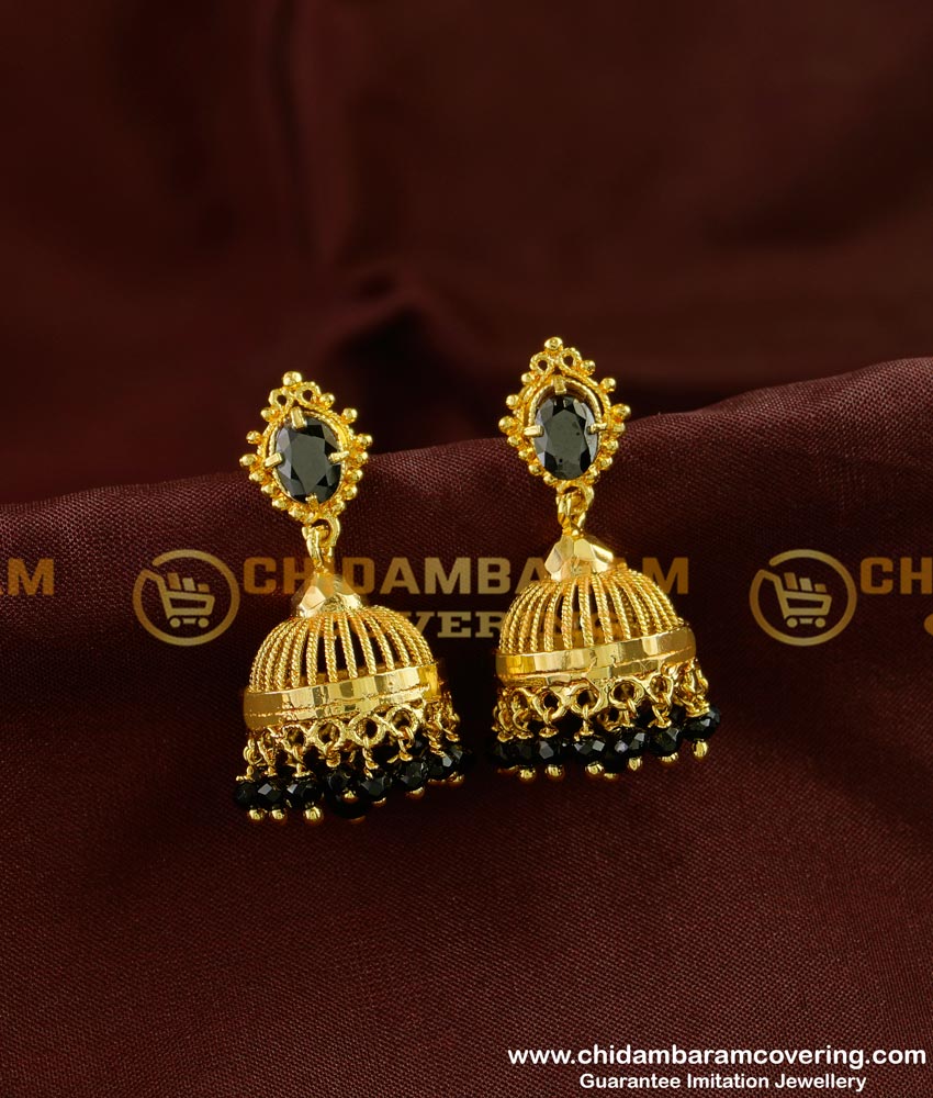 Erg243 - New Collection Black Beads and Black Stone Function Wear Jhumki Buy Online