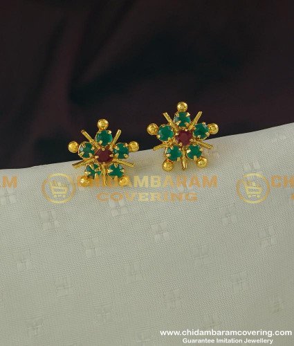 ERG316 - One Gram Gold Ruby Emerald Stone Stud Earrings Design Buy Online