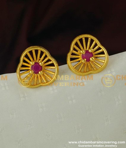 ERG319 - Stylish Floral Design Party Wear Ruby Stone Big Earring Stud for Women 