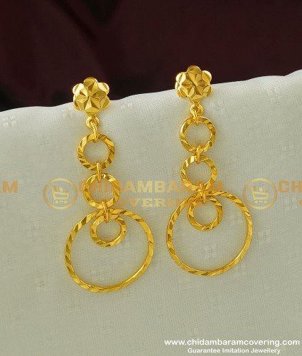 ERG324 - Gold Style Plain Big Round Hanging Earrings Gold Plated Earring Buy Online