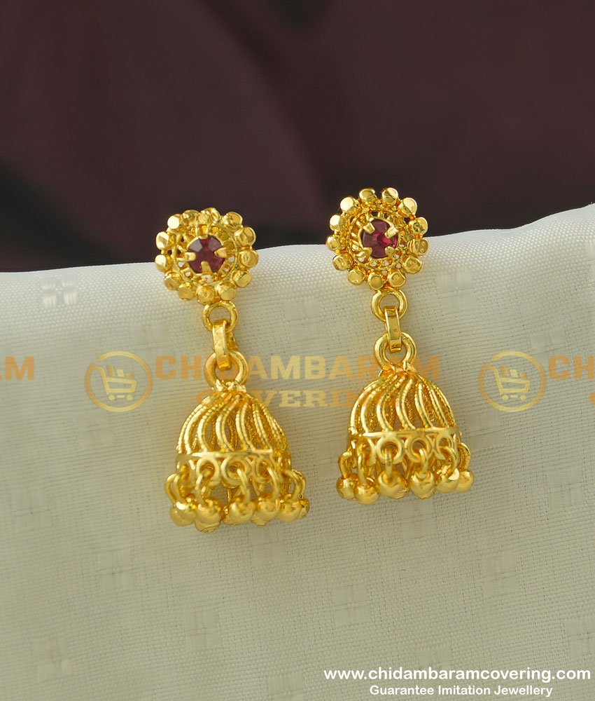 ERG340 - South Indian Style Ruby Stone Jhumka Earring Design Online