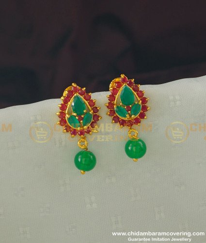 ERG365 - One Gram Gold Ruby Emerald Designer Stud Earring Buy Online