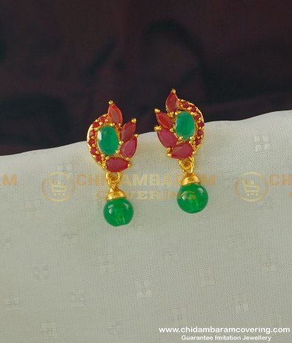 ERG366 - Semi Precious Ruby Emerald Designer Stud Earring for Ladies 