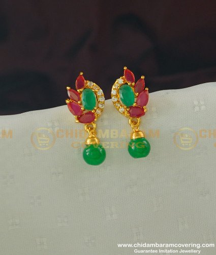 ERG367 - Simple Gold Earring Design First Quality CZ Stone Earring Buy Online