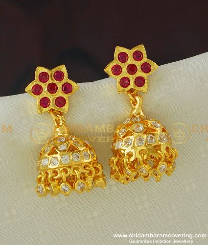 ERG381 - Real Gold Like First Quality Ruby Stone and Ad Stone Impon Heavy Jhumkas Online
