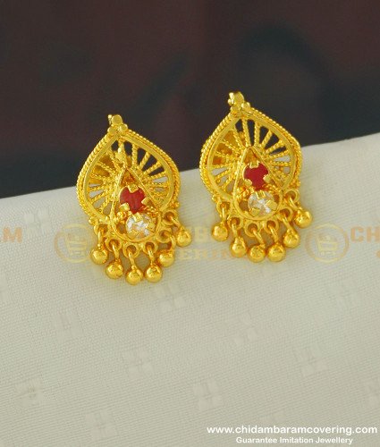 ERG391 - Gold Look Ruby and White Stone Earrings Design Guarantee Jewellery Buy Online