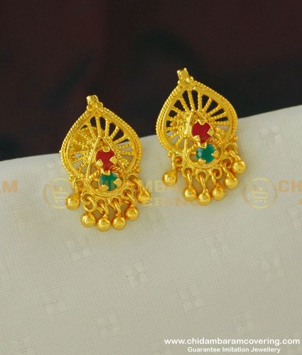ERG392 - Gold Look Ruby and Emerald Stone Earrings Design Guarantee Jewellery Buy Online