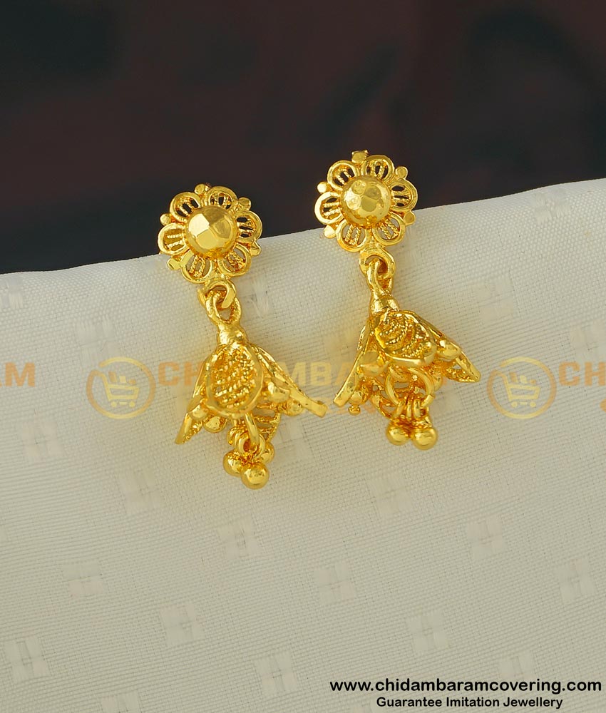 ERG398 - Beautiful Cute Small Petal Shape Jhumkas Gold Plated Jhimiki Earring Designs Online Shopping