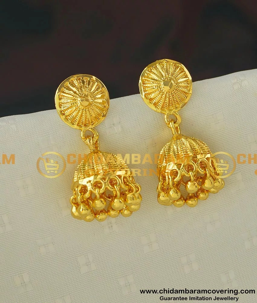 Small Size Gold Plated Jhumki Earrings For Womens / Ladies Wear Premium  Quality ( Pink With White Stones )