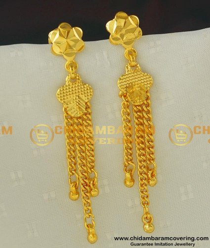 ERG410 - New Style Gold Covering Chain Long Dangle Earrings Designs for Modern Girls