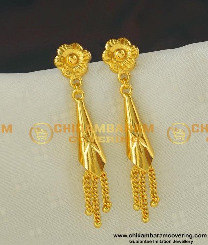 ERG411 - Latest Fashion Gold Plated Cone Shape Long Dangle Earrings Designs for Modern Girls