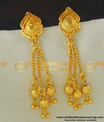 ERG415 - Unique Gold Pattern Long Earrings Designs for Western Dress   