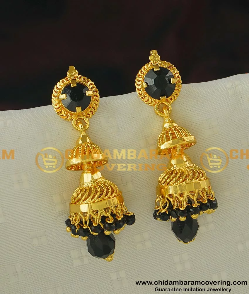 22k Gold Black Beads Studs | Raj Jewels