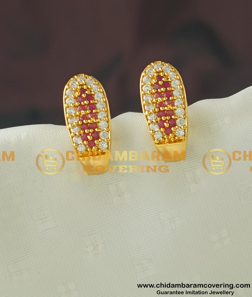 ERG437 - Beautiful Gold Stone Stud Design J Shape Earring Online