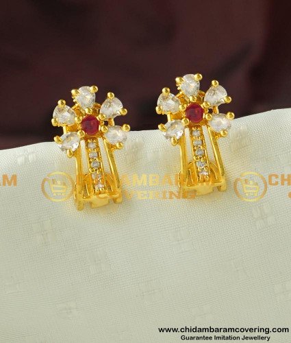 ERG440 - Unique Pattern Flower Shape Earring AD Stone Earrings Gold Design Stud Design Online