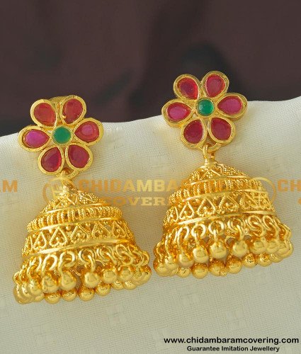 ERG445 - Buy Attractive Flower Design Bridal Heavy Gold Plated Stone Jhumkas Wedding Jhumkas Earring Online Shopping
