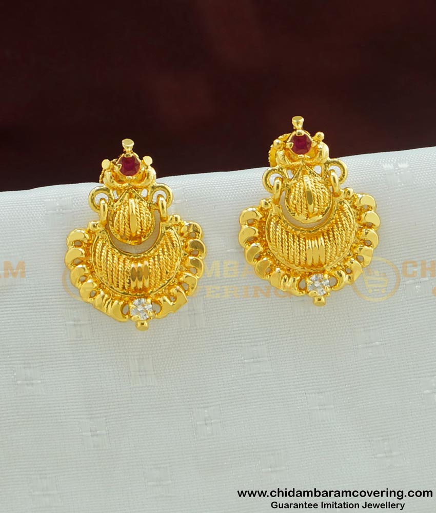 ERG453 - Traditional Gold Design Look One Gram Gold CZ Stone Earring for Women