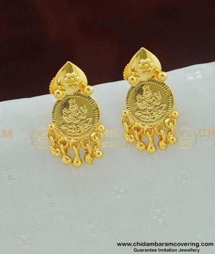 ERG462 - Gold Plated Small Size Lakshmi Devi coin Plain Ear Studs Buy Online 