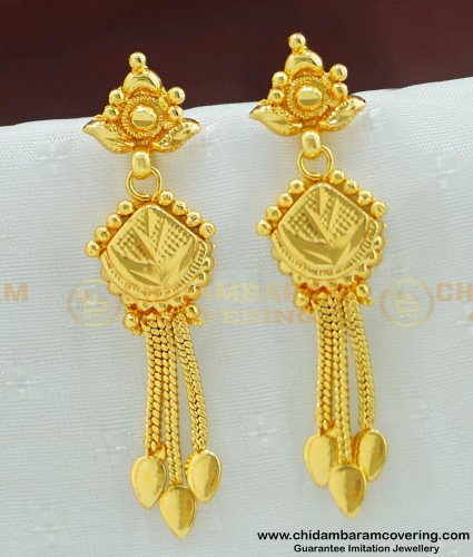 ERG478 - New Style Gold Covering Long Dangle Earrings Designs for Women