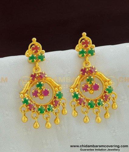 ERG489 - Gold Earring Design Daily Use Gold Plated Ruby Emerald Earring 