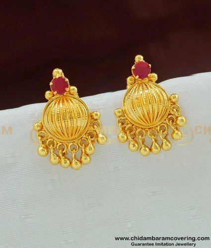 ERG495 - Traditional Gold Design Look One Gram Gold Ruby Stone Earring for Women
